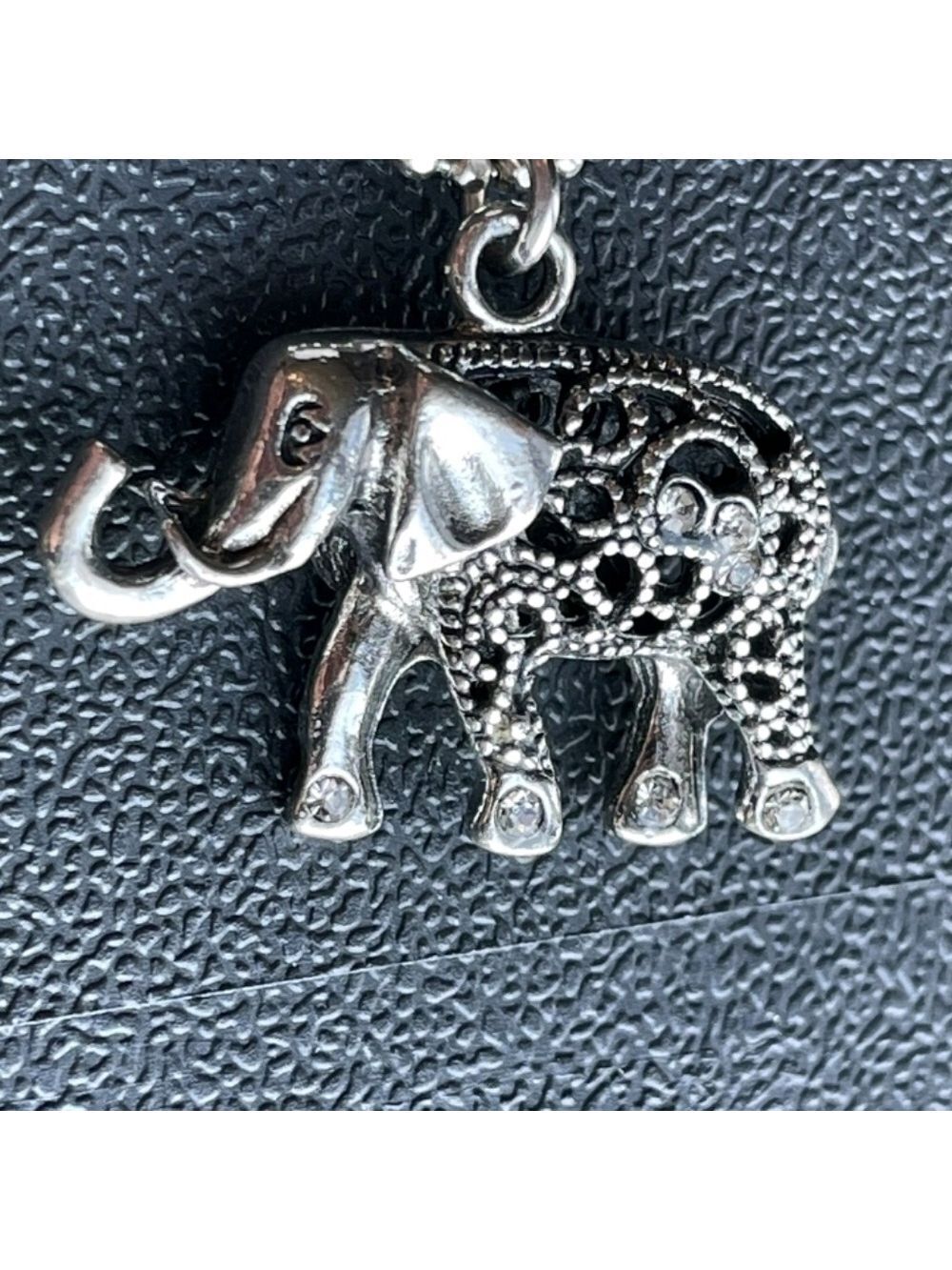 Silvertone Elephant Pendant Necklace Rhinestone - Picture 7 of 14